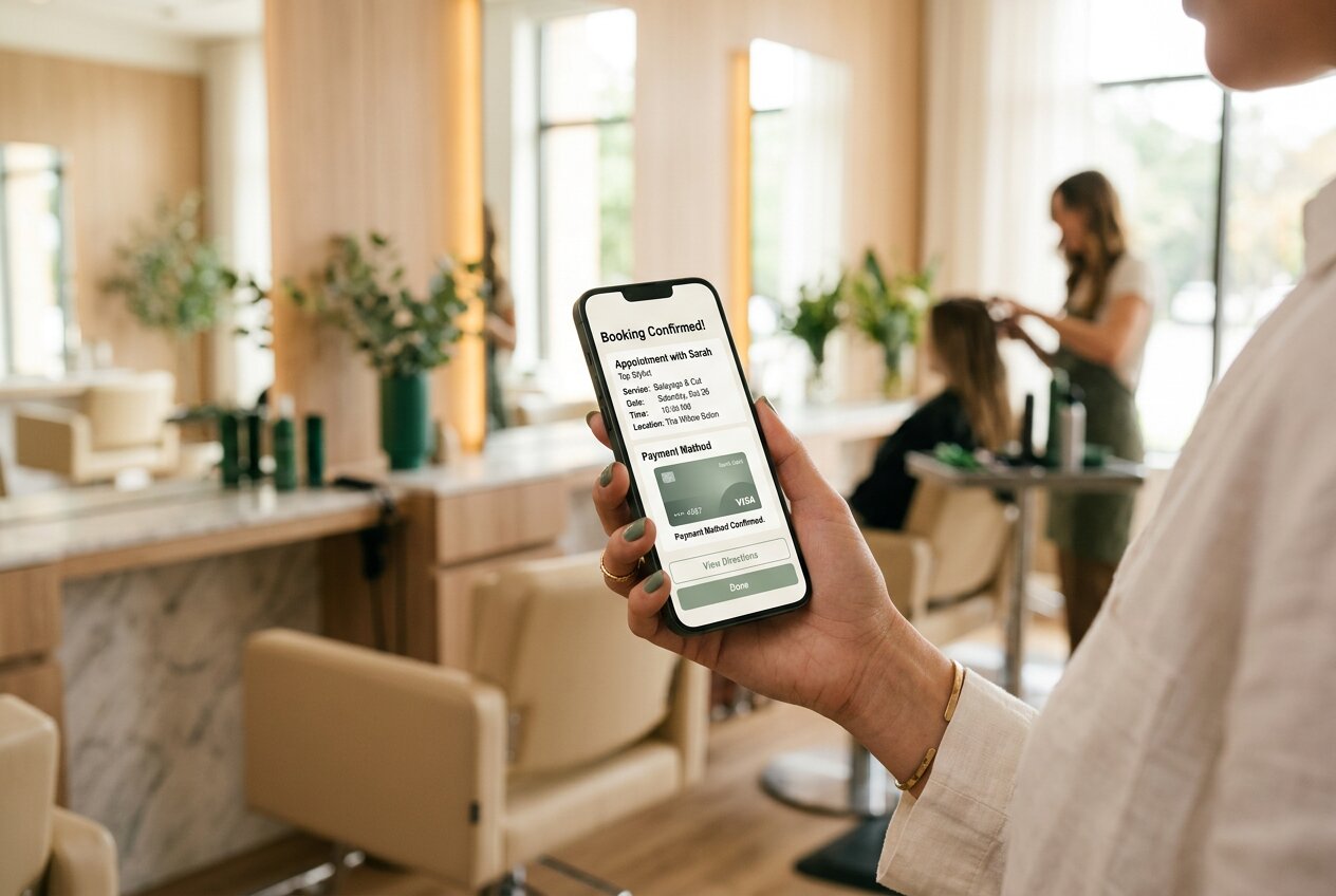Streamlined three-step salon booking form on mobile