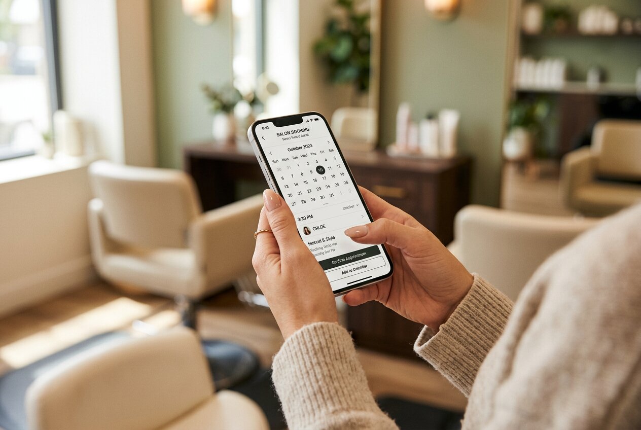 Mobile salon booking button positioned above the fold